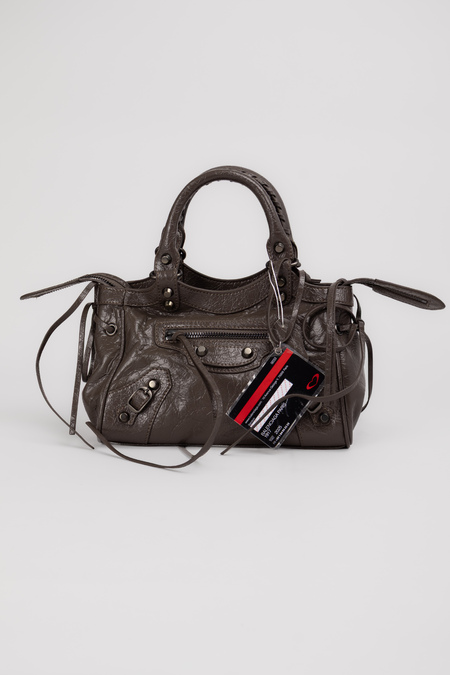 Сумка 25 см две ручки серая кожа 042499