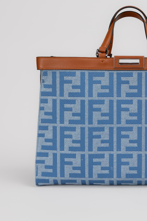 Сумка 42 см коричнева шкіра синій текстиль 043378