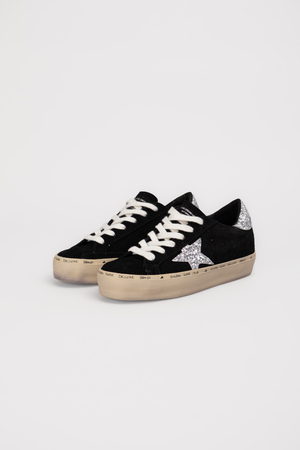 Кеды серебряная блестящая звезда черный замша 042964
