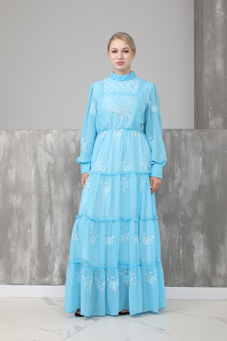 Платье в пол голубое текстиль 019776