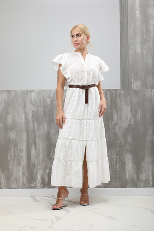 Сукня з поясом білий текстиль 019831