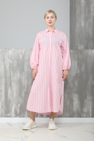 Сукня рубашка в полоску рожевий текстиль 020440