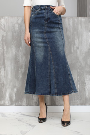 Джинсовая юбка темно-синяя текстиль 021535