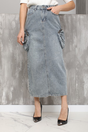 Джинсовая юбка с карман. голубая текстиль 021543