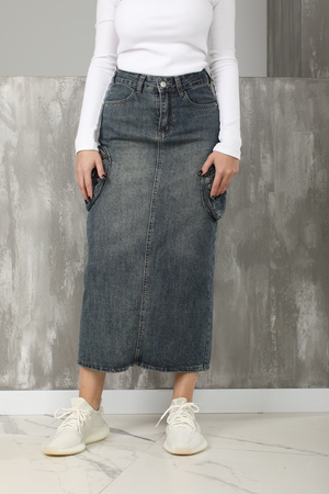 Юбка джинсова з гам. темно-синя текстиль 021544