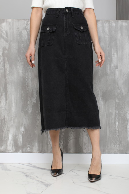 Джинсовая юбка с карман. черная текстиль 021550