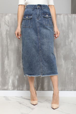Джинсовая юбка с карман. темно-синяя текстиль 021551