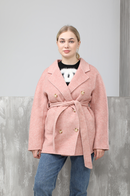 Пальто короткое 6 пуговиц розовое текстиль 023555