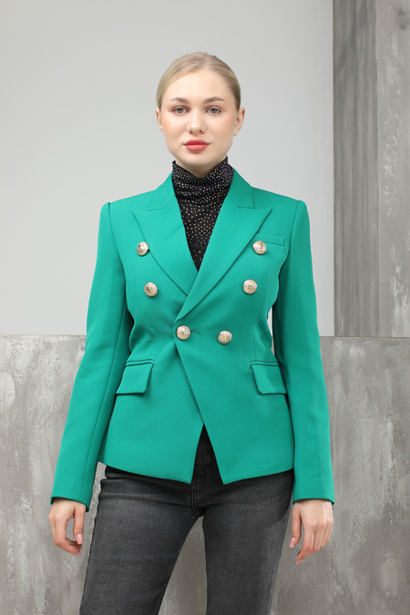 Пиджак 6 зол пуговиц зеленый текстиль 023614