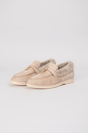 Лофери dark apricot хутро темно-бежевий замш 023625