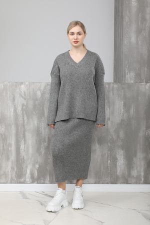 Костюм свитер+юбка рубчик серый текстиль 024097