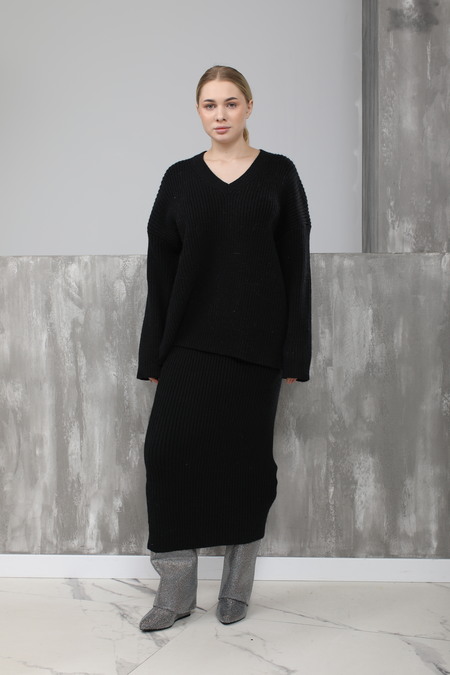 Костюм свитер+юбка рубчик черный текстиль 024098