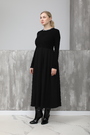 Платье длинное,рубчик,ворот камни черный текстиль 024215