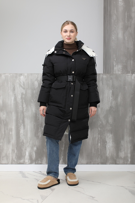 Куртка длинная, дутая, прямая строчка черный текстиль 024220