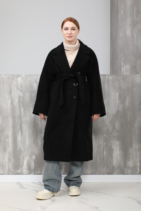 Пальто 6 пуговиц черный текстиль 024479