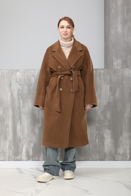 Пальто 6 пуговиц коричневый текстиль 024482