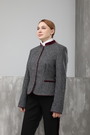 Пиджак бордовые вставки серый 024519