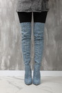 Сапоги длинные джинс+стразы синие джинс 024559