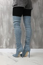 Сапоги длинные джинс+стразы синие джинс 024559