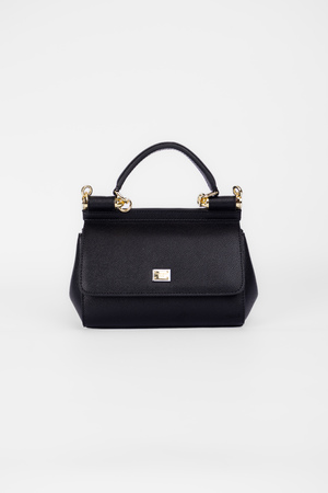 Сумка лого золоте 24 см чорна шкіра 024762