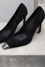 Туфлі високий каблук срібний ніс чорний замш 024817