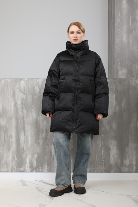 Куртка длинная,строчка,камни черный текстиль 024950