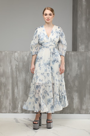 Сукня довга,сині квітки біла текстиль 025663