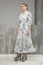Платье длинное, синие цветки белое текстиль 025663