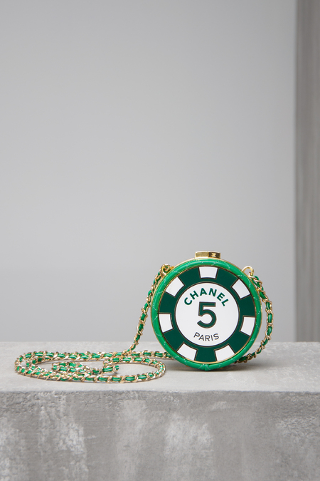 Сумка мини,круглая покерная фишка зеленая кожа/металл 026040