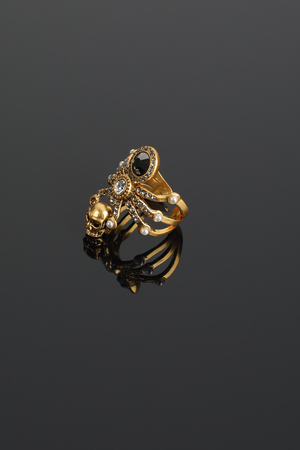 Кольцо паук,череп,камни,стразы золотое 026293