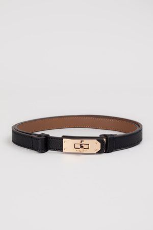 Ремінь золота пряжка чорна шкіра 026666