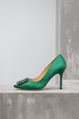 Туфли пряшка с камнями зеленые текстиль 026709