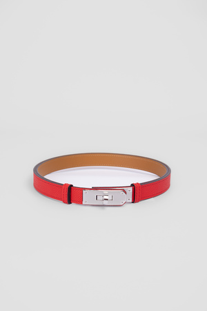 Ремінь срібна пряжка червона шкіра 026887