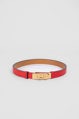 Ремінь золота пряжка червона шкіра 026888