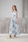 Платье голубые цветы белый котон 027046