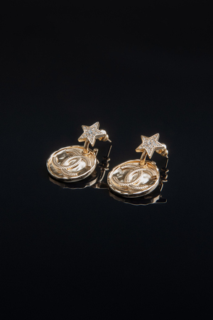 Сережки chanel зірка каміння золоті 029181