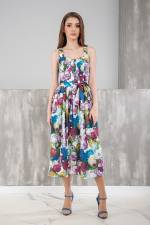 Платье цветы (длинное) разноцвет текстиль 029555