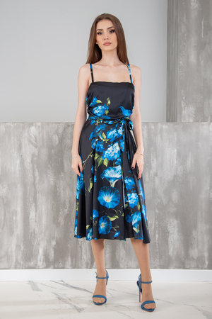 Платье синие цветы черный текстиль 029557
