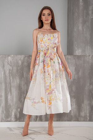 Платье длинное цветы разноцветный котон 030837