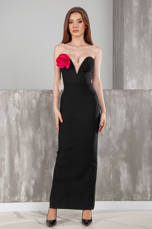Платье розовый цветок черный котон 031290
