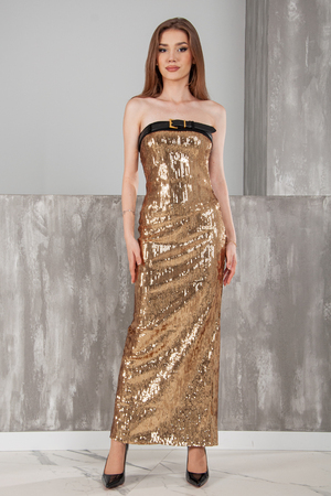 Платье коричневые+золотые паетки коричневый котон 031299