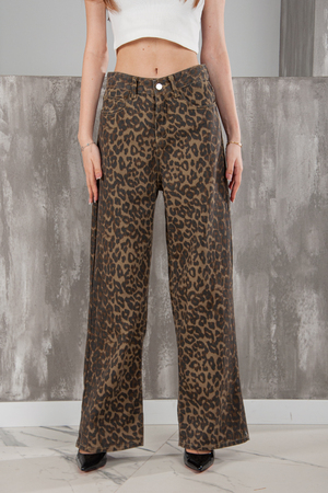 Брюки леопард коричневые джинс 031309