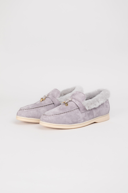 Лофери light grey хутро світло-сірий замш 033195