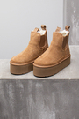 Ugg высокая подошва на резинке беж лого бежевый замш 034035