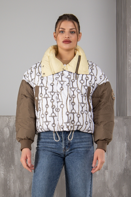 Куртка двухсторонняя монограмм логотип белый + хаки текстиль 034177