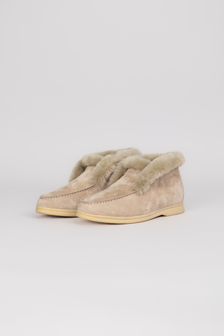 Лофери бежеве хутро dark apricot бежевий замш 034189