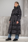 Пуховик довгий + ремінь чорний текстиль 034332
