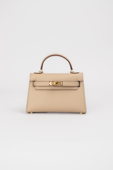 Сумка золотая фурнитура 19 см светлый беж кожа 034502