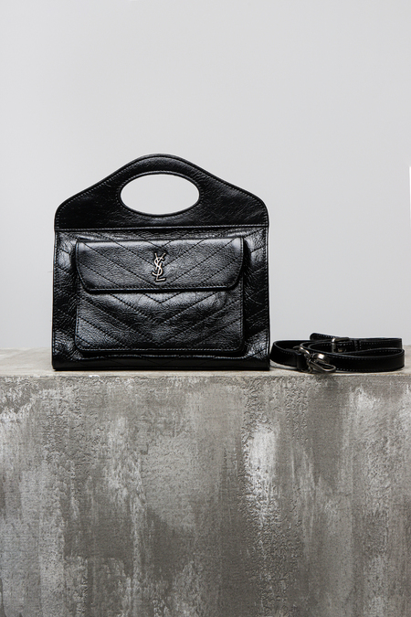 Сумка срібне лого 23см чорна шкіра 034653