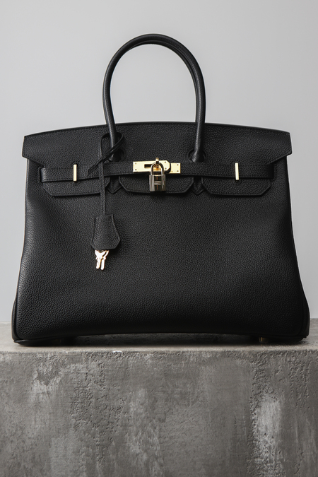 Сумка 35 см, 2 ручки чёрная кожа 034689